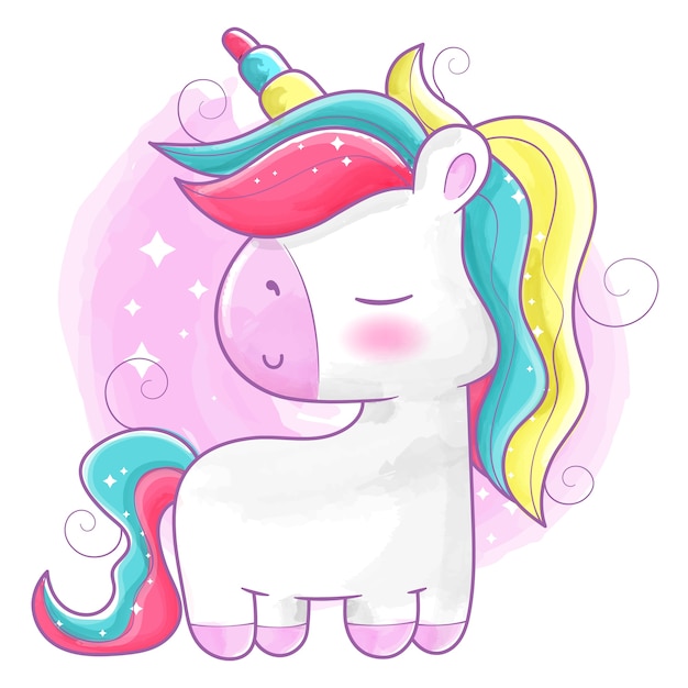 Licorne mignonne peinte à l'aquarelle