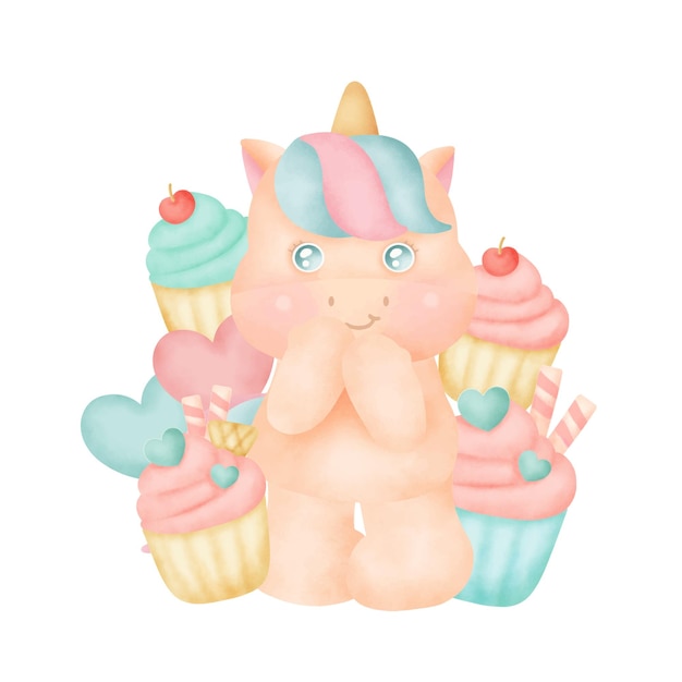 Licorne mignonne avec des petits gâteaux