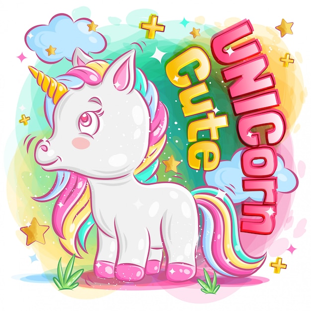 Licorne Mignonne Se Sentant Heureuse Avec Illustration D'expression De Nuage Et De Sourire