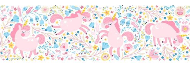 Licorne En Motif De Bordure Transparente Fleur Fée Forêt