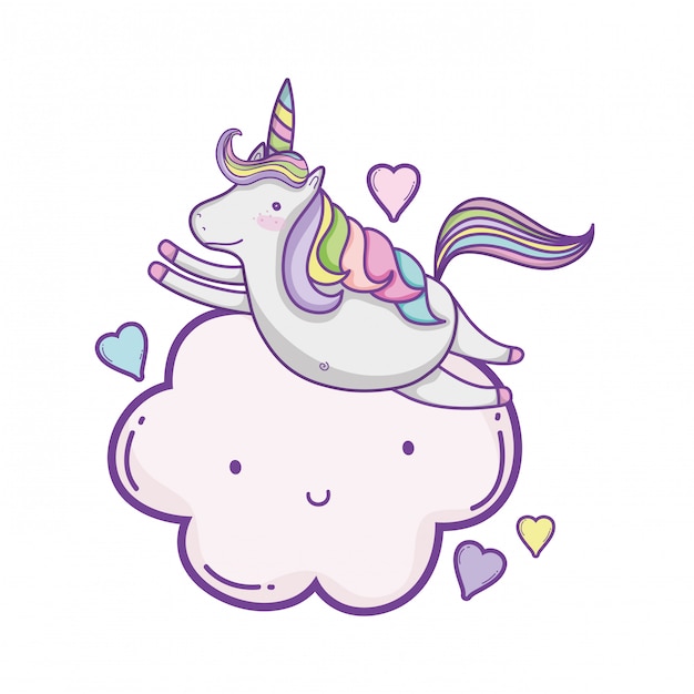 Vecteur licorne sur les nuages ​​dessins animés mignons