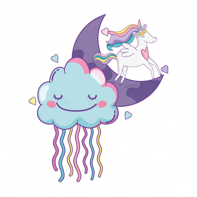 Licorne Sur Les Nuages ​​dessins Animés Mignons