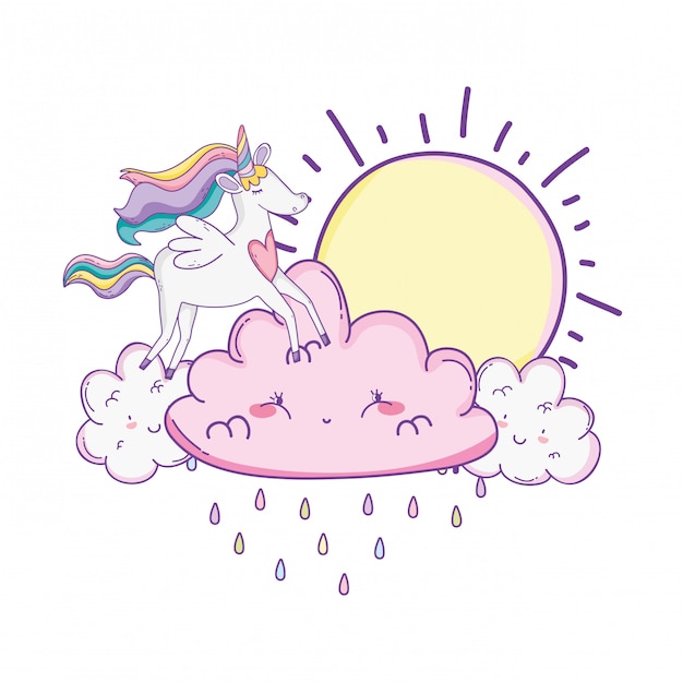 Licorne Sur Les Nuages ​​dessins Animés Mignons