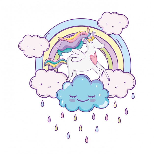 Licorne Sur Les Nuages Dessins Animés Mignons