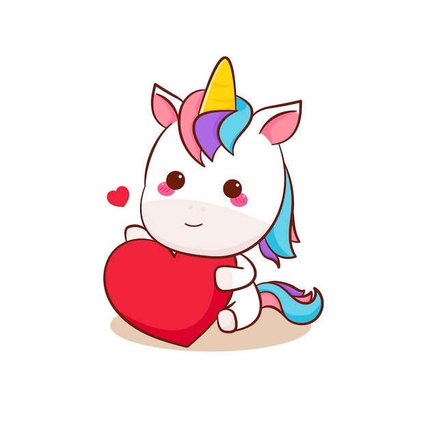 Licorne Pegasus magique mignonne avec vecteur de dessin animé de coeur d'amour. Animal kawaii de dessin animé de poney.
