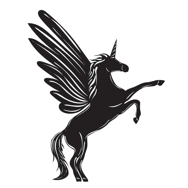 Licorne Pegasus avec silhouette d'ailes isolée