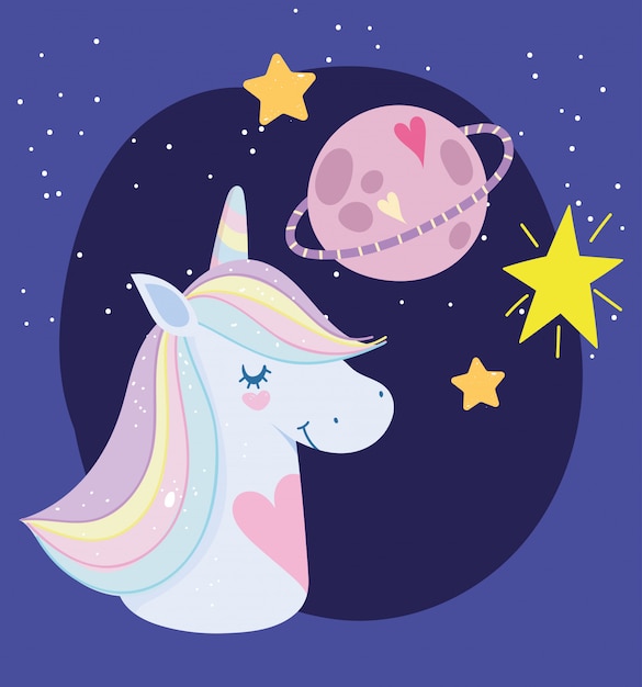 Licorne avec planète et étoiles