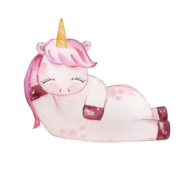 Vecteur licorne rose mignonne aquarelle