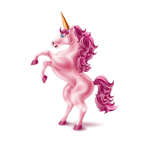 Licorne rose réaliste de vecteur avec corne d'or