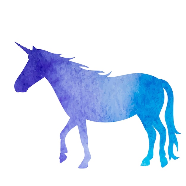 Licorne Silhouette Aquarelle Bleu Fond Blanc