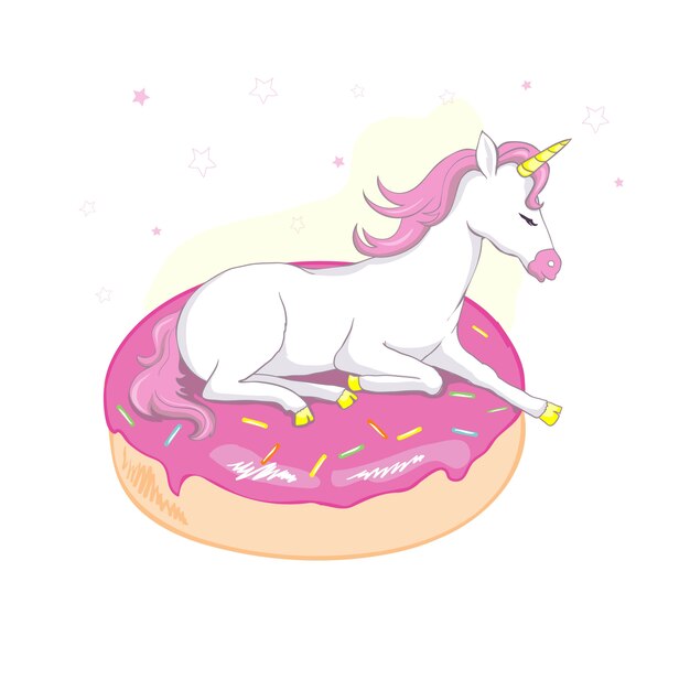 Licorne De Vecteur Mignon. Personnage Magique Avec Beignet Rose