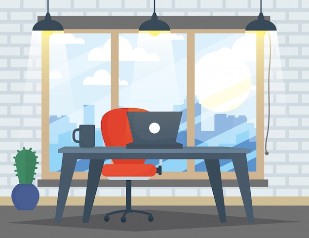 Lieu de travail de bureau avec scène d'ordinateur portable