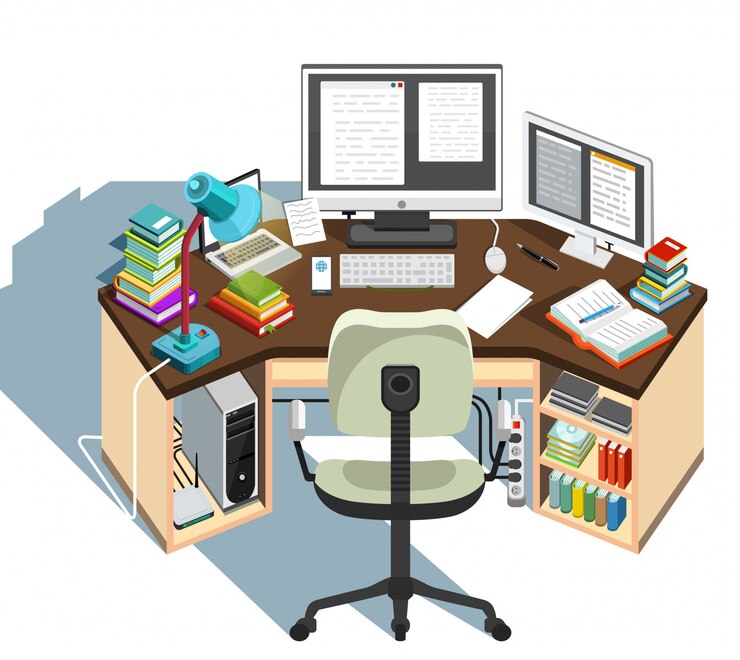Vecteur lieu de travail de rédacteur. activité journalistique. illustration