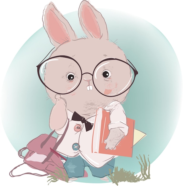 Lièvre mignon avec lunettes et livre