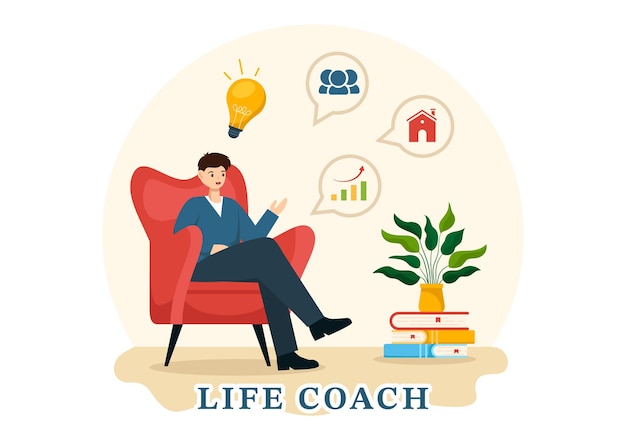 Life Coach Illustration Vectorielle Pour La Consultation Et L'auto-coaching Dans Les Affaires Arrière-plan De Dessin Animé