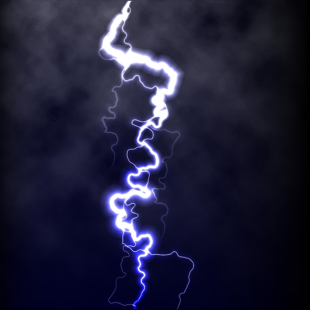 Vecteur lightning flash light thunder spark sur fond noir avec des nuages