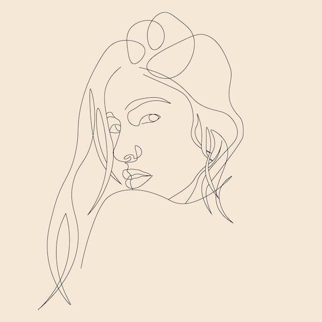 Une Ligne Art Dessin Femmes Visage Illustration