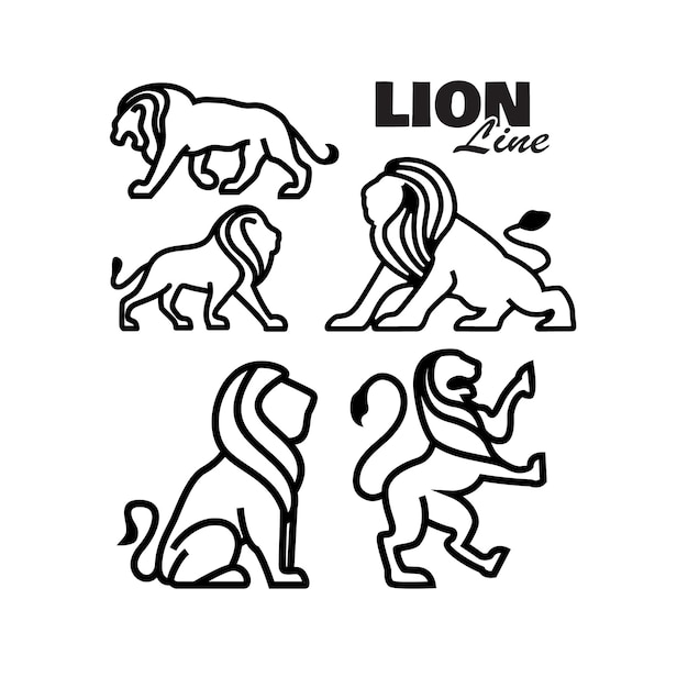 Ligne Art Lion Leo Logo Collection Set Vector