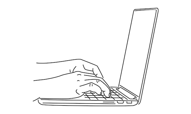 ligne d'art des mains opérant une illustration vectorielle informatique