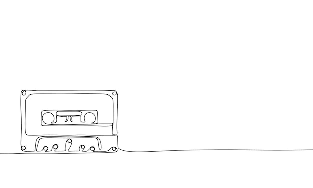 Une ligne continue Compact Cassette Cassette audio cassette Line art vector hand drawn illu