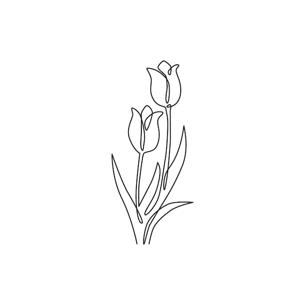 Une ligne continue dessinant le logo de la tulipePays-Bas fleur mur décor à la maison artillustration vectorielle