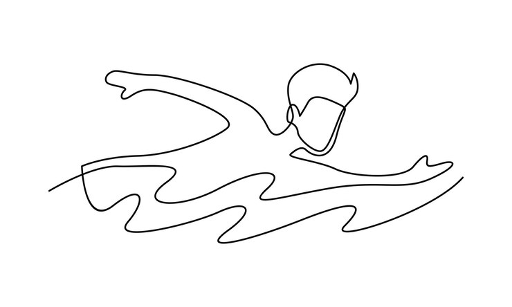 Vecteur ligne continue d'illustration de natation homme