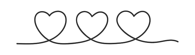 Ligne Continue De Trois Icône De Coeur Amour Concept Illustration Symbole Valentyne Vecteur