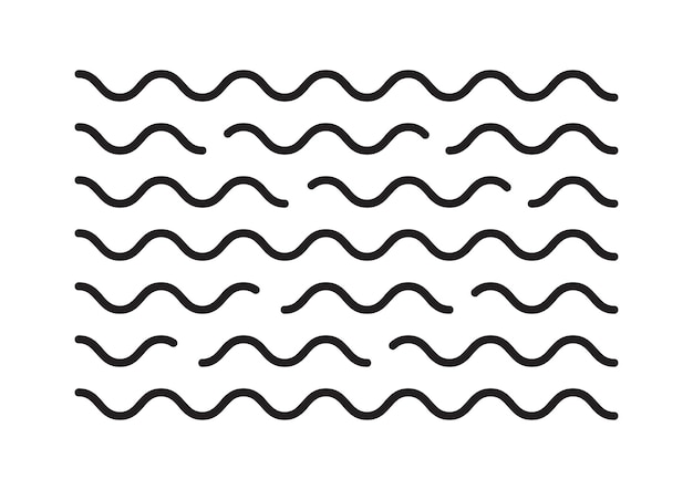 Ligne De Courbe D'icône De Vecteur D'onde D'eau Et D'air Ensemble Concept De Flux De Courbe Trait Modifiable Noir