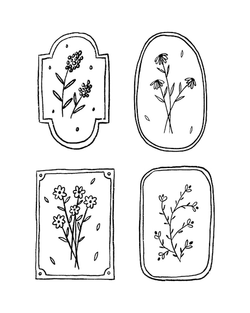Vecteur ligne dessinée à la main cadre botanique floral esthétique