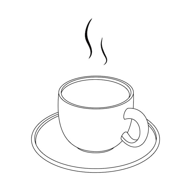Ligne d'illustration dessinant une tasse de café ou de thé fraîche et chaude