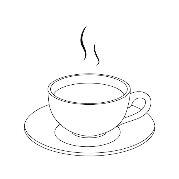 Ligne d'illustration dessinant une tasse de café ou de thé fraîche et chaude