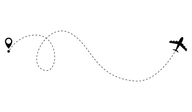 Ligne D'itinéraire En Pointillés D'avion Forme De La Ligne De Voyage Du Chemin Itinéraire De Vol Avec Point De Départ Et Trace De Ligne De Tiret Pour L'illustration Vectorielle Isolée De L'avion