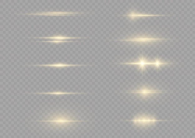 Ligne De Lumière Dorée Scintillante Rayures Horizontales Jaunes Rayons Lumineux De Lumières Xmas Flash éblouissements Vecteur