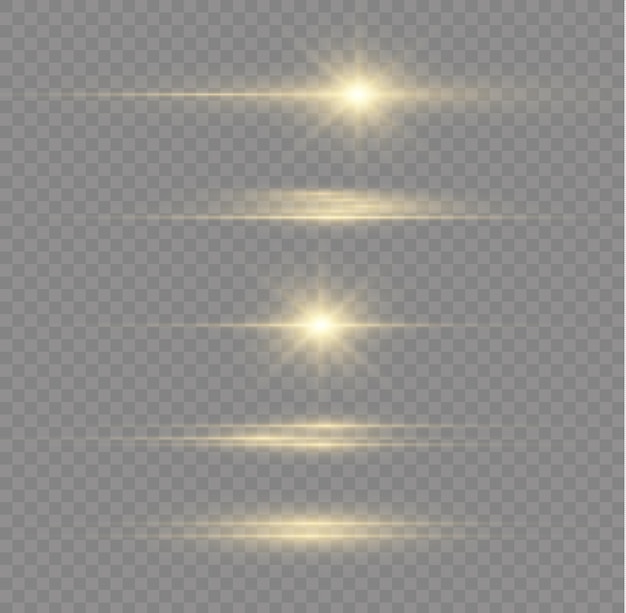 Ligne De Lumière Dorée Scintillante Rayures Horizontales Jaunes Rayons Lumineux De Lumières Xmas Flash éblouissements Vecteur