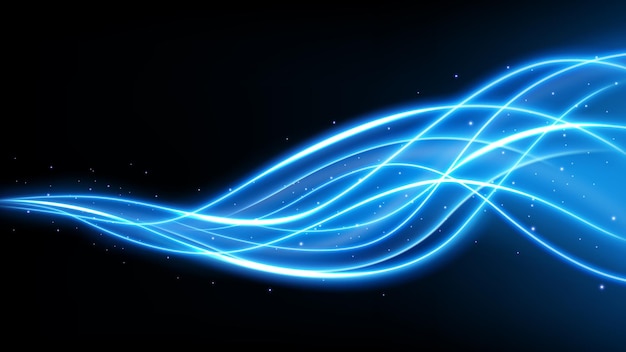 Ligne de lumière ondulée bleue abstraite avec un fond transparent isolé et facile à modifier Il vectoriel