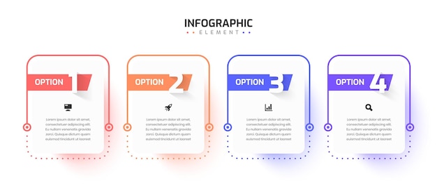 Ligne Mince De Modèle D'infographie D'entreprise Minimale Avec Icône D'étiquette Rectangulaire Et 4 Options