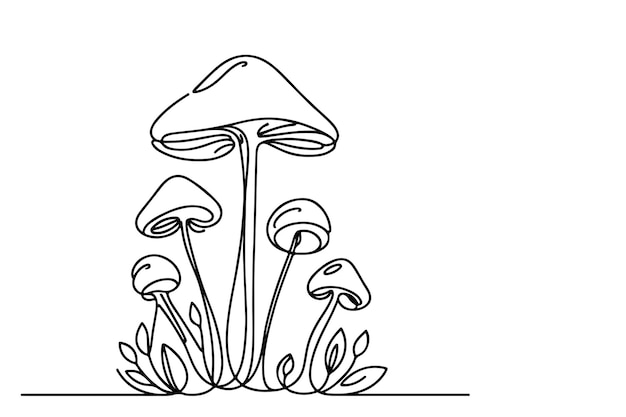 Une ligne noire continue dessinant un contour de champignon illustration vectorielle de griffon