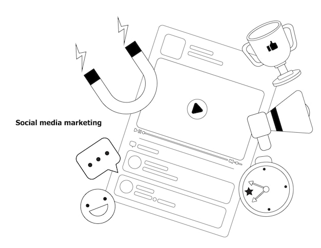 Ligne D'objets De Marketing De Médias Sociaux