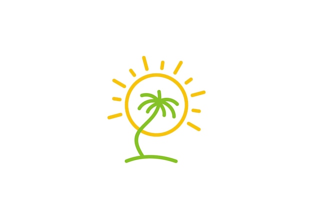Ligne De Palmier Avec Le Design De L'icône Du Logo Du Soleil