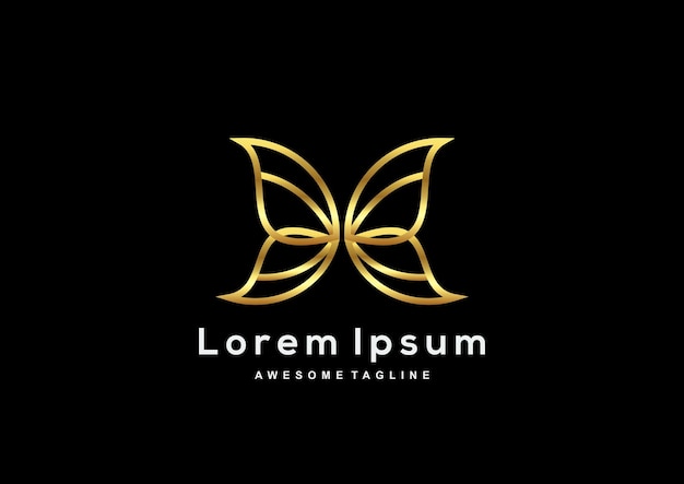 Ligne de papillon de luxe avec modèle de logo couleur or