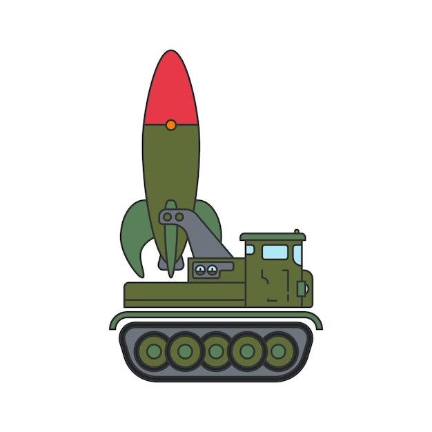 Ligne Plate Couleur Vector Illustration Icône Infanterie Assaut Armée Avion Missile Véhicule Militaire Style Rétro Simple équipement De Soldats Corps Blindé Armement Tracteur Chenille Unité Guerre De Remorquage