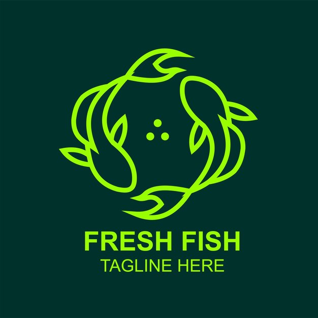 Ligne de poisson frais jumeau art insigne logo icône modèle vecteur ilustration design Food and drink company