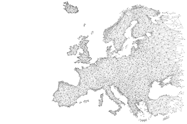 Vecteur ligne de purée abstraite et carte de l'europe de point sur fond blanc avec une inscription