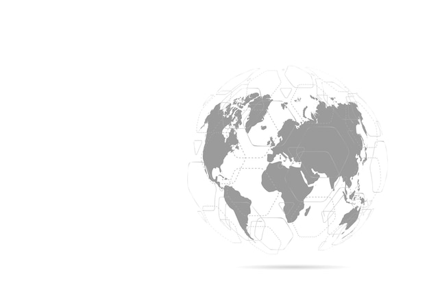 Ligne de purée abstraite et échelles de points avec globe terrestre. fil de fer 3d maille polygonale ligne de réseau, sphère de conception, point et structure.