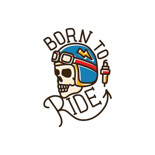 Vecteur ligne de tatouage born to ride skull