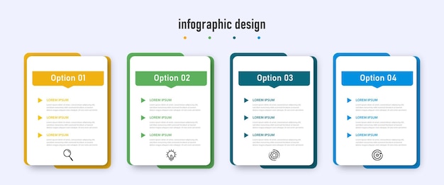 Vecteur la ligne de temps du modèle graphique d'informations commerciales avec des options en 4 étapes peut être utilisée pour le diagramme de flux de travail