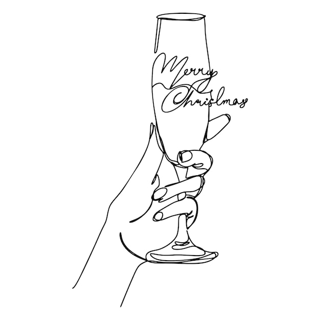 Une Ligne Verre à La Main Joyeux Noël Lettrage Dessin Au Trait Continu