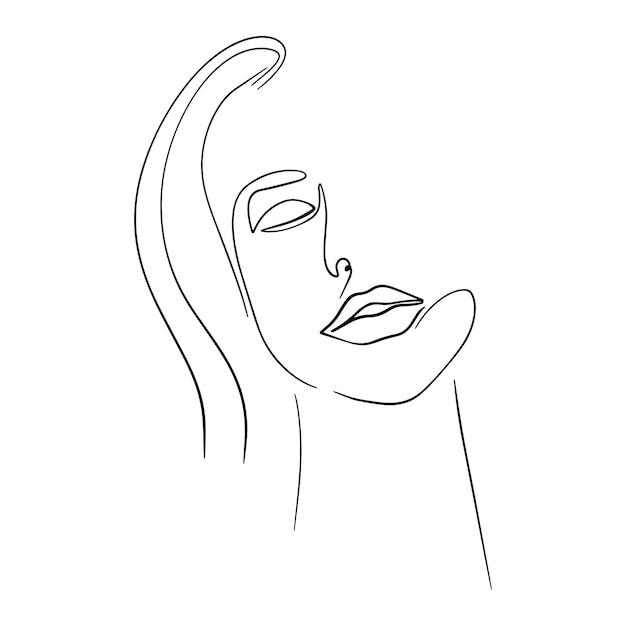 Vecteur une ligne visage croquis linéaire femme visage femme portrait vecteur dessinés à la main illustration contour