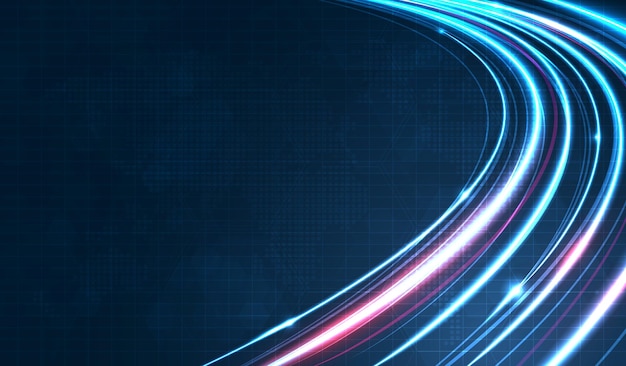 Vecteur ligne de vitesse de fibre optique à traînée de lumière bleue arrière-plan futuriste pour la technologie 5g ou 6g transmission de données sans fil internet à haute vitesse dans la conception vectorielle du concept de réseau internet abstrait