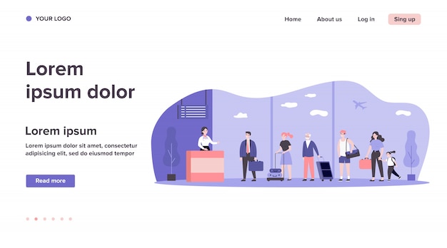 Ligne De Voyageurs Au Comptoir D'enregistrement à L'aéroport